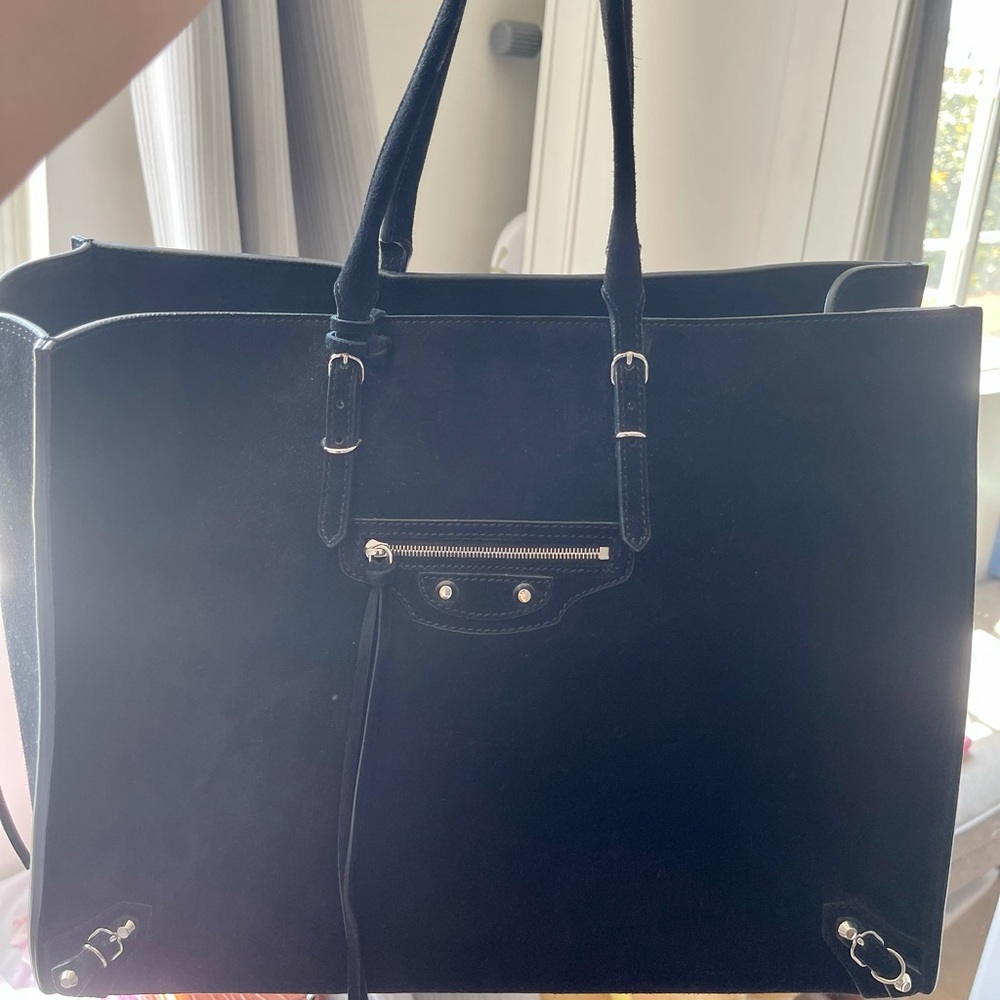 Balenciaga suede Papier A4 zip around leather tote